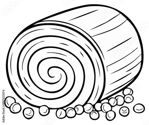 Cartoon Hay Bale and Grains Outline Art