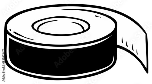Black Adhesive Tape Roll with Unrolled Strip in Simple Outline Style