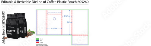 Black Coffee Bags with Dieline Dimensions and Measurements