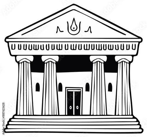Classic Greek Temple Facade with Ionic Columns and Pediment Outline