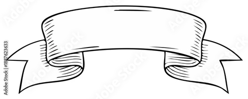 Elegant scroll banner ribbon, sketched with delicate lines, ideal for headings or emphasizing a callout, and vintage or retro design elements.