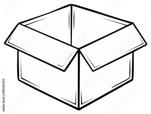 Empty Open Cardboard Box Line Art Sketch Illustration
