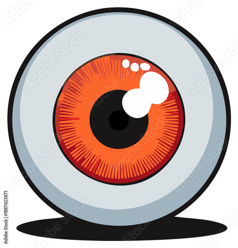 Stylized cartoon eyeball with an orange iris and black pupil, isolated on a white background.