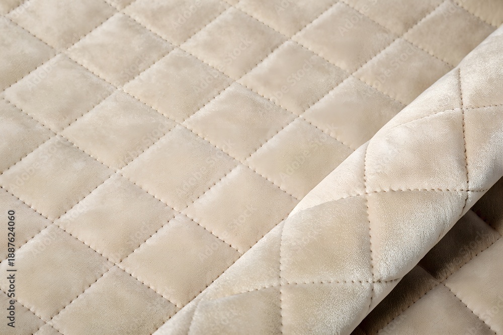 Naklejka premium folded beige velvet quilted fabric texture with diamond stitching 