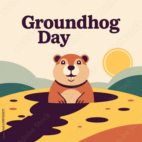 Groundhog peeking out of a hole on a sunny day, groundhog day animal brown