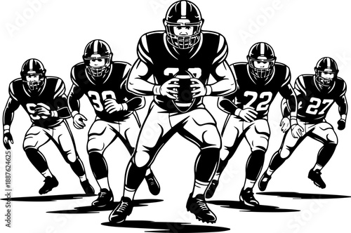 American Football Team Running Silhouette Illustration