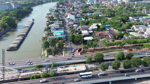 Aerial view  old town river lifes Chao Phraya River. Ayutthaya Thailand, January 24, 2026.