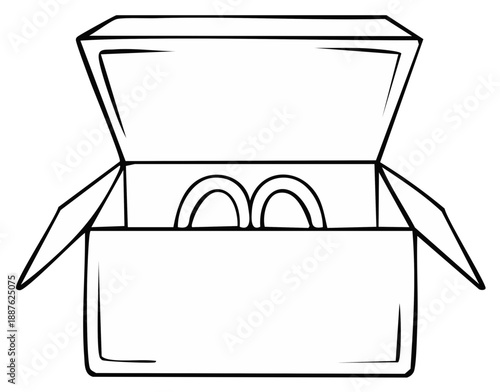 Open cardboard box with content concept outline illustration