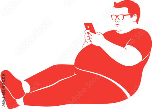 A Red Silhouette of a Person Sitting and Using a Mobile Phone, Depicting a Modern Lifestyle and Digital Connectivity