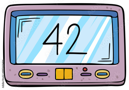 Cartoon electronic device showing the number 42 on its screen a funny geek culture reference