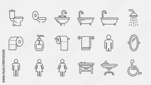 Collection of Bathroom Icons and Symbols.