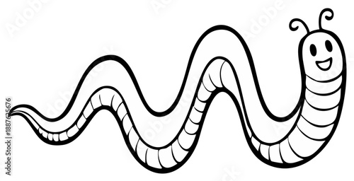 Cartoon worm illustration smiling and wiggling with antenna