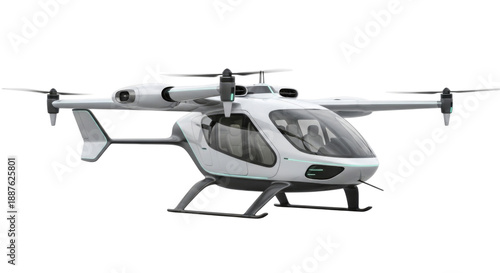 Modern electric vtol aircraft on transparent background, cutout isolated on transparent bg, png