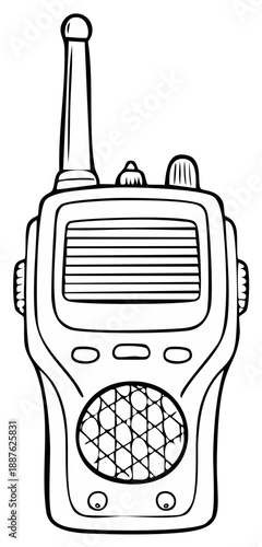 Portable radio transmitter outlined illustration, communications device, mobile radios for rescue services, outline