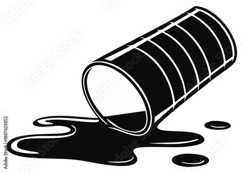 Spilled Oil Barrel, Ink Splash, Isolated Monochrome Design