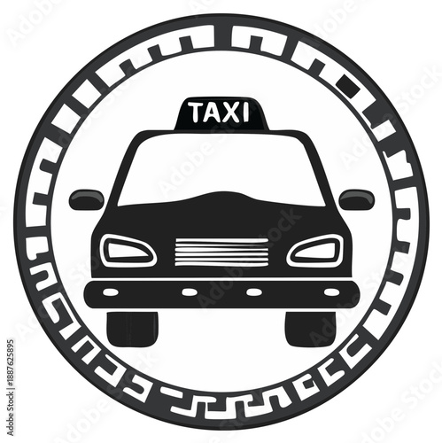 Taxi cab icon within circular design, transportation symbol