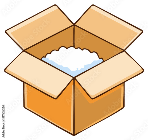 An open cardboard box filled with protective packing materials for shipping and delivery