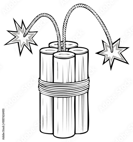 Exploding dynamite bundle with burning fuses and sparks depicting danger and urgency
