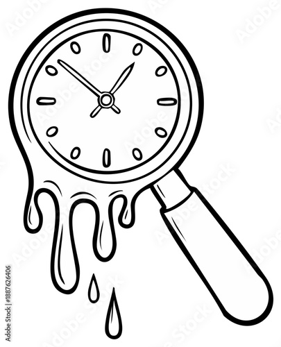 Melting Clock Magnifying Glass Conceptual Art Symbolizing Time Distortion