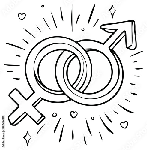 Intertwined Gender Symbols Representing Union and Love