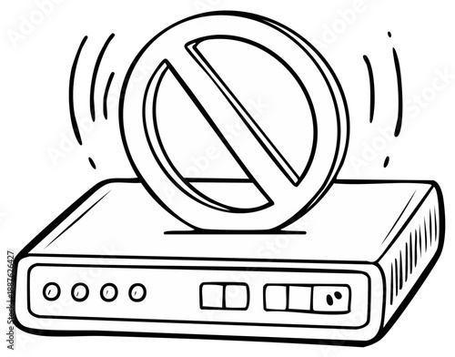 Audio visual equipment with prohibition symbol line drawing