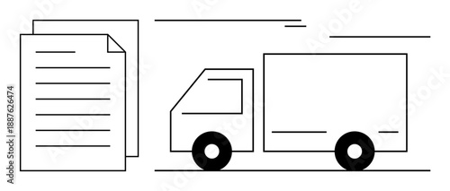 Truck moving quickly alongside a document representing fast delivery, logistics, shipping, paperwork, and supply chain coordination. Ideal for delivery, transportation, e-commerce, organization