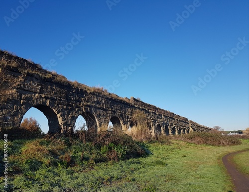 Ancient Roman aqueduct in the countryside of Northumberland, England