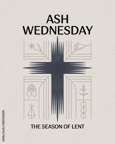 Ash Wednesday Christian Poster with Cross Symbol and Lent Theme
