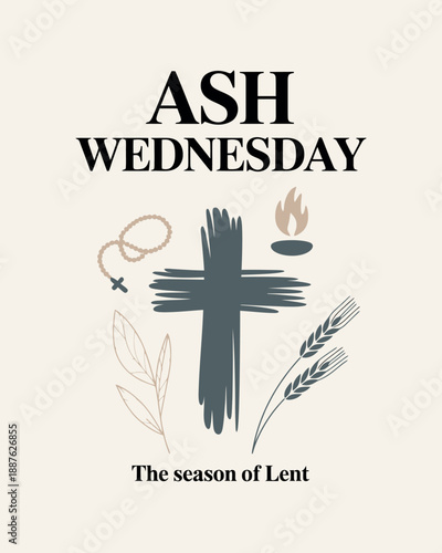 Ash Wednesday Lent Season with Cross and Rosary