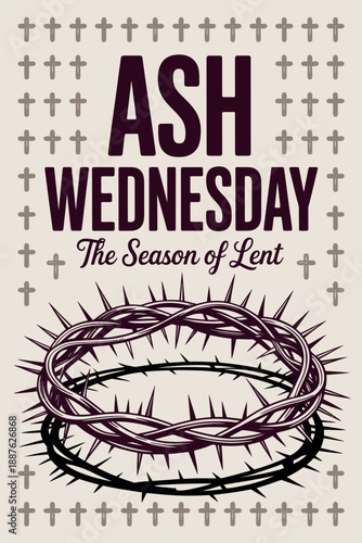 Ash Wednesday Christian Poster with Crown of Thorns and Cross Pattern
