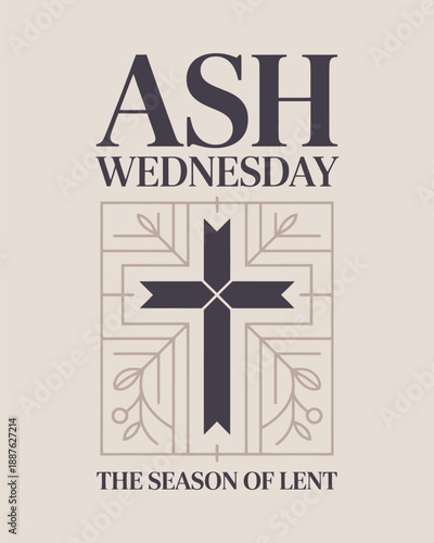 Ash Wednesday Christian Poster with Cross Symbol and Lent Theme