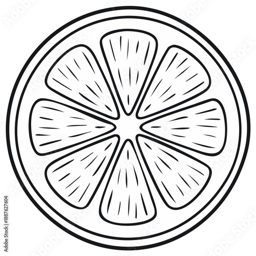 Black and white illustration of citrus fruit slice