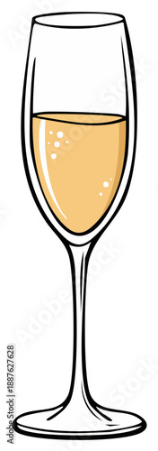 Cartoon illustration of a champagne flute with bubbling golden sparkling wine