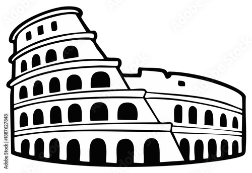 Colosseum ancient architecture vector illustration in a simple black outline style showcases famous historical landmark built in Rome Italy
