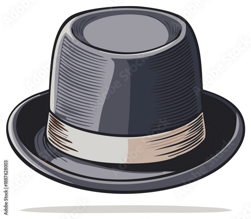 Vintage bowler hat in gray with ribbon accent, classic fashion accessory for formal occasion