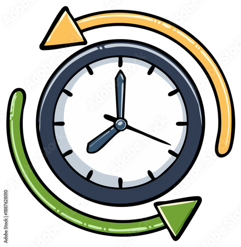 Clock with Green and Yellow Refresh Arrows Around the Frame