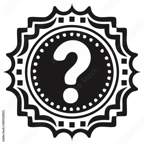 Question mark symbol inside a decorative round badge