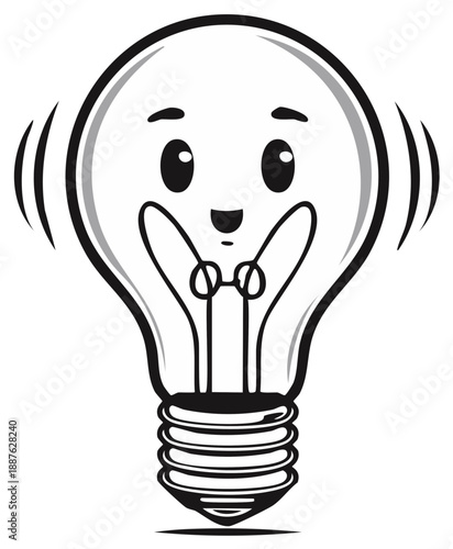 Excited Cartoon Light Bulb Character with Wide Eyes and Shaking Head Vibrating
