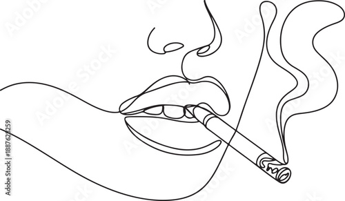 Mouth with Cigarette Line Art