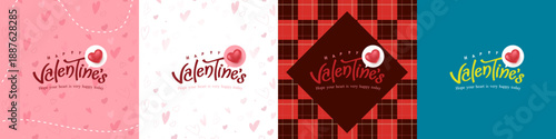 Happy Valentine's Day holiday banner card with hand drawn lettering calligraphy and heart shape background decoration
