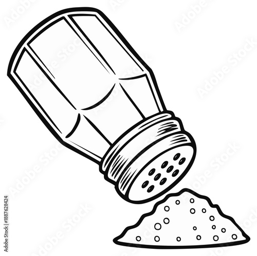 Salt shaker pouring out salt for seasoning black and white illustration