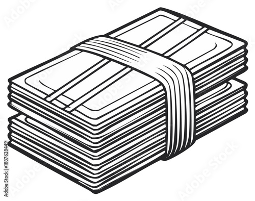 Stack of Cash Bills Tied with a Band Illustration Money Finances Wealth Prosperity Savings Business