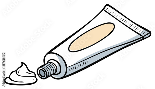 Open tube of cream with a smear of cream exiting, hand drawn style