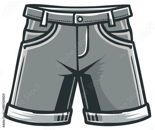 Classic denim shorts with folded cuffs, a casual summer wardrobe staple in vector illustration.