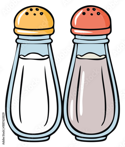 Cartoon Style Salt and Pepper Shakers Simple Illustration Two Condiment Bottles