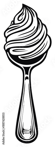 Stylized Spoonful of Creamy Dessert Swirls Illustration: Elegant Graphic Design Element for Culinary Arts Projects