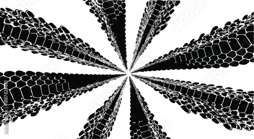 Abstract tunnel of hexagonal shapes radiating from a bright center