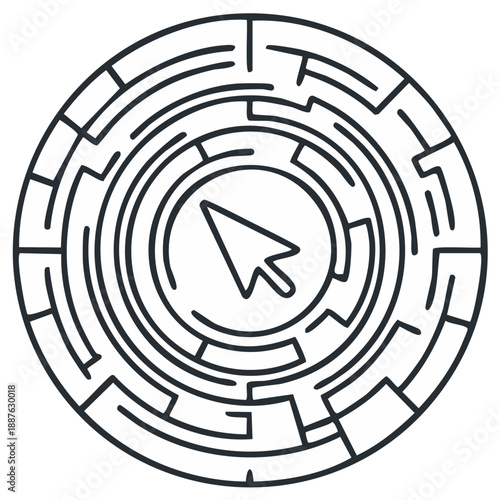 Cursor Inside Circle Labyrinth Finding the Way Concept