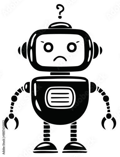 Robot with Question Mark - Isolated, Cartoon Style Vector, Angry, Confused