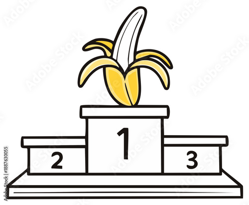 Banana Wins First Place Trophy on Victory Podium Illustration